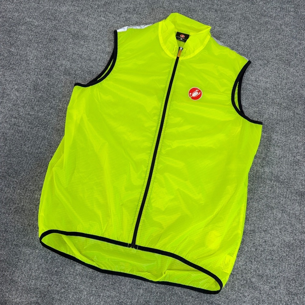 Castelli Cycling Vest Men 2XL Neon Yellow Nylon Mock Neck Windproof Bike Sports